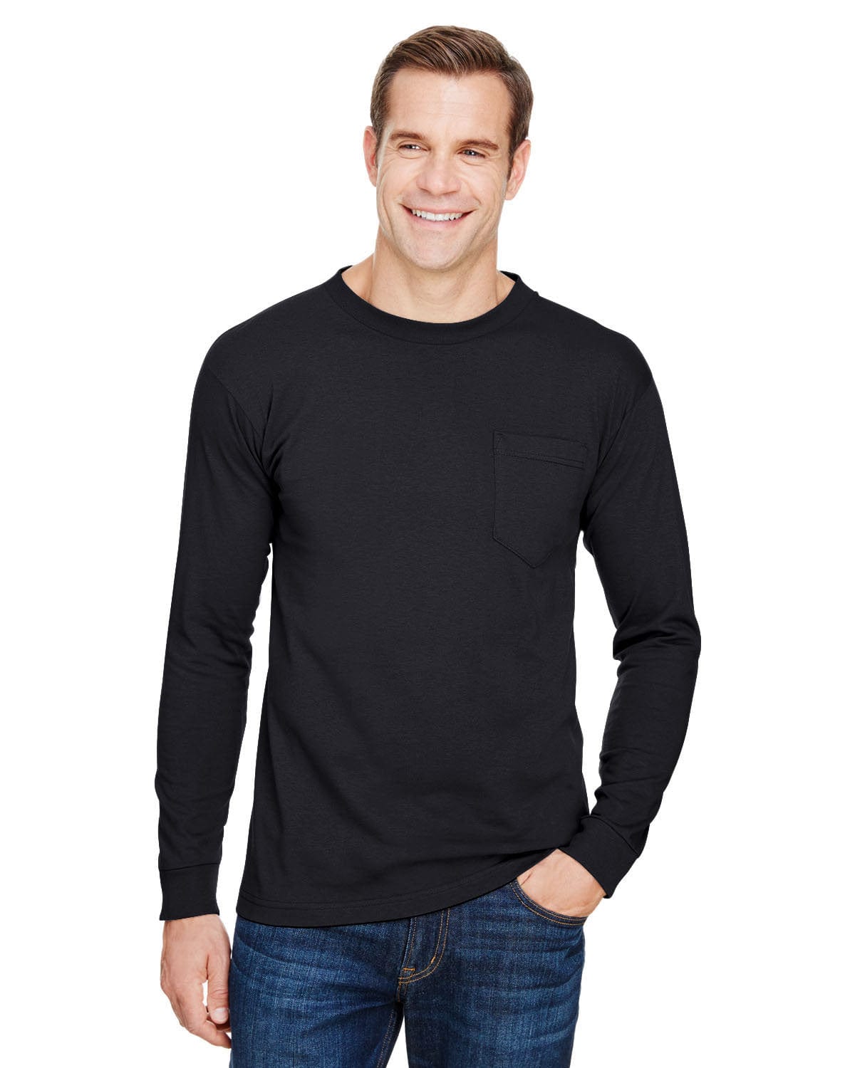 Bayside T-Shirts S / Black Bayside BA3055: Unisex Union-Made Long-Sleeve Pocket Crew T-Shirt