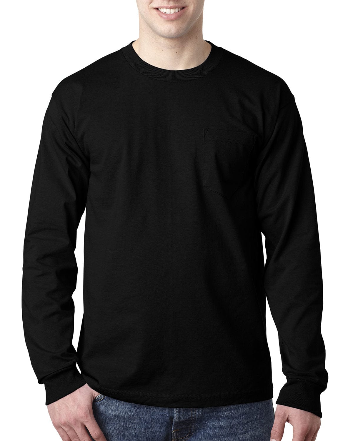 Bayside T-Shirts S / Black Bayside BA8100: Adult 6.1 oz., 100% Cotton Long Sleeve Pocket T-Shirt