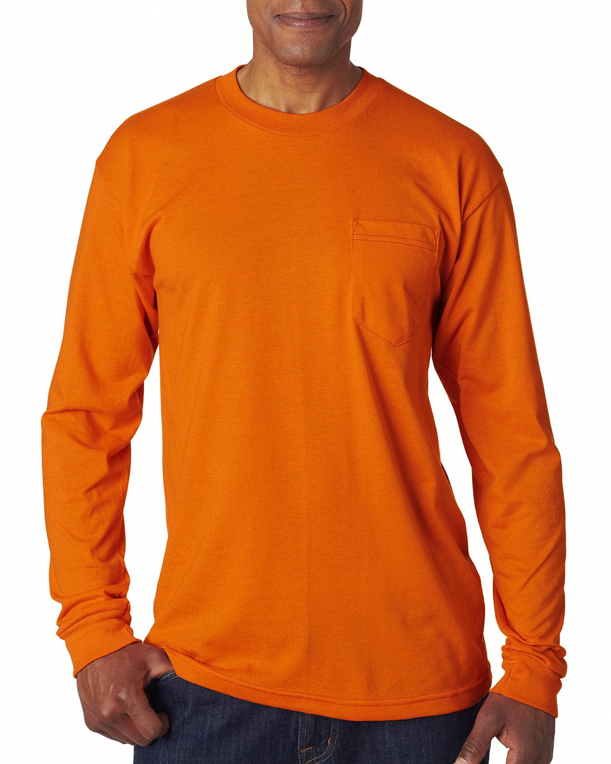 Bayside T-Shirts S / Bright Orange Bayside BA1730: Adult Long-Sleeve T-Shirt with Pocket