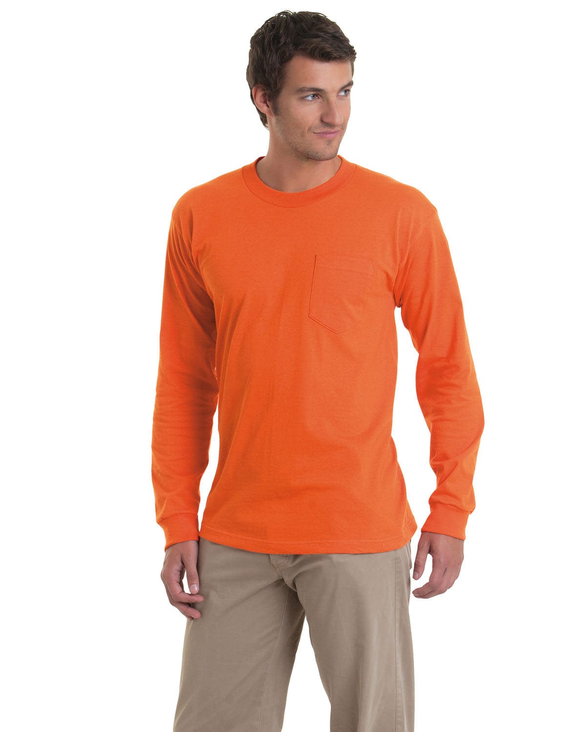 Bayside T-Shirts S / Bright Orange Bayside BA8100: Adult 6.1 oz., 100% Cotton Long Sleeve Pocket T-Shirt, Basic Colors