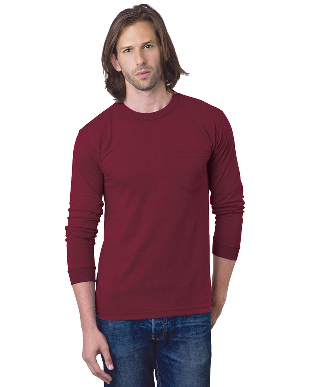 Bayside T-Shirts S / Burgundy Bayside BA8100: Adult 6.1 oz., 100% Cotton Long Sleeve Pocket T-Shirt