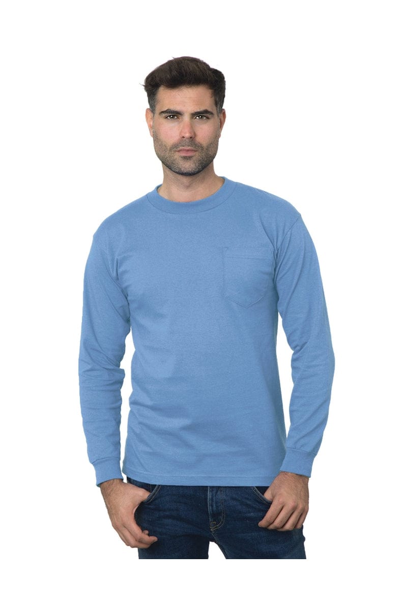 Bayside T-Shirts S / Carolina Blue Bayside BA3055: Unisex Union-Made Long-Sleeve Pocket Crew T-Shirt