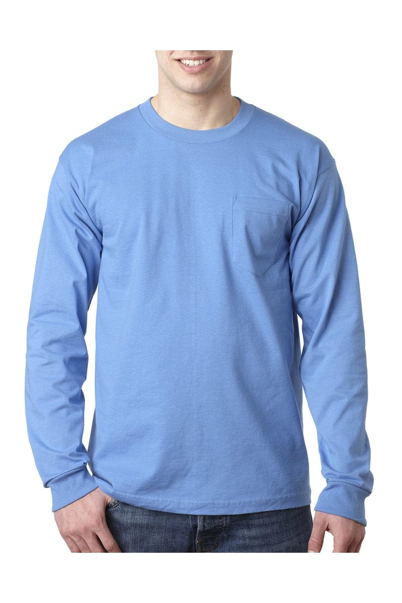 Bayside T-Shirts S / Carolina Blue Bayside BA8100: Adult 6.1 oz., 100% Cotton Long Sleeve Pocket T-Shirt