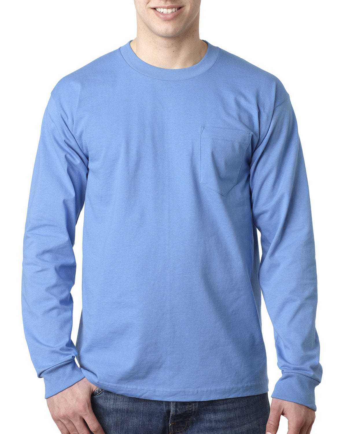 Bayside T-Shirts S / Carolina Blue Bayside BA8100: Adult 6.1 oz., 100% Cotton Long Sleeve Pocket T-Shirt