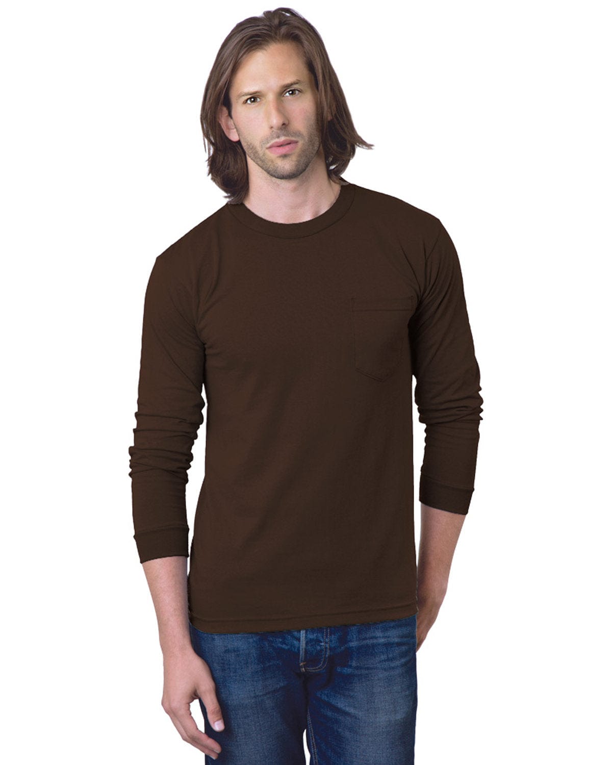 Bayside T-Shirts S / Chocolate Bayside BA8100: Adult 6.1 oz., 100% Cotton Long Sleeve Pocket T-Shirt