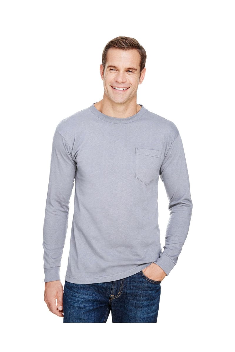 Bayside T-Shirts S / Dark Ash Bayside BA3055: Unisex Union-Made Long-Sleeve Pocket Crew T-Shirt