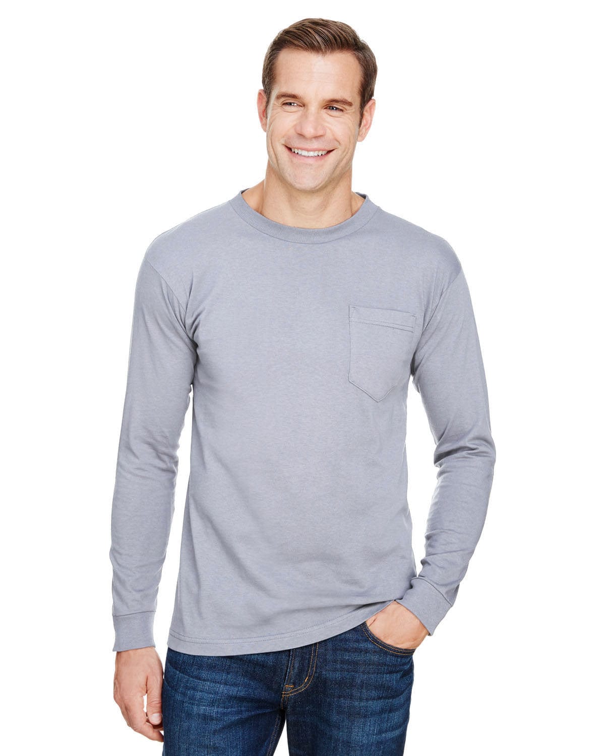Bayside T-Shirts S / Dark Ash Bayside BA3055: Unisex Union-Made Long-Sleeve Pocket Crew T-Shirt