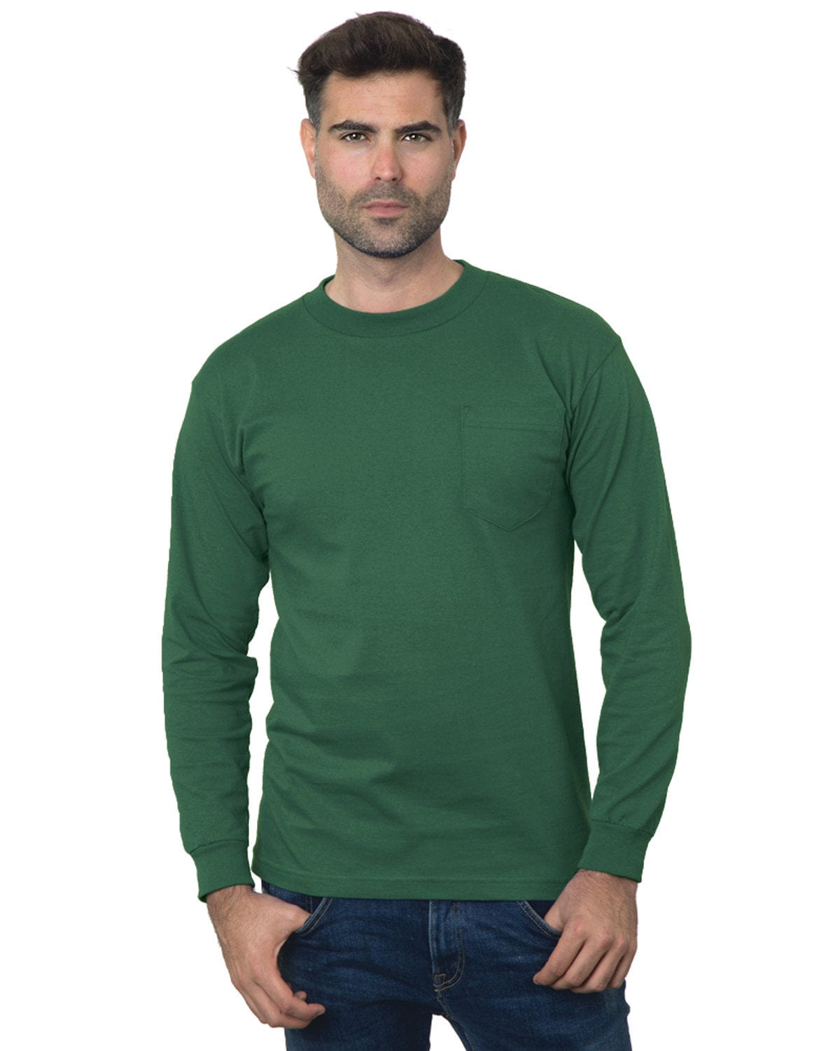 Bayside T-Shirts S / Forest Green Bayside BA3055: Unisex Union-Made Long-Sleeve Pocket Crew T-Shirt