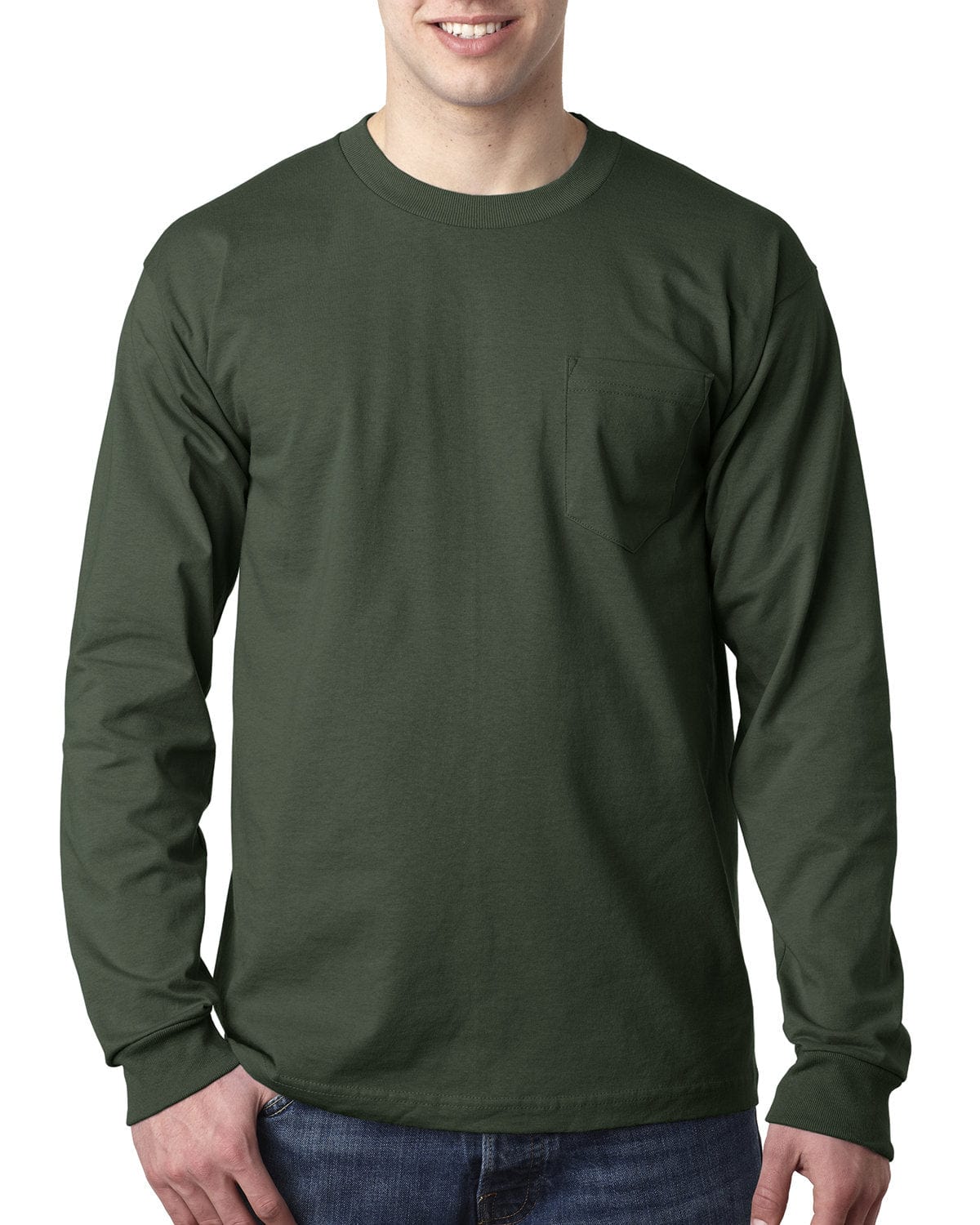 Bayside T-Shirts S / Forest Green Bayside BA8100: Adult 6.1 oz., 100% Cotton Long Sleeve Pocket T-Shirt