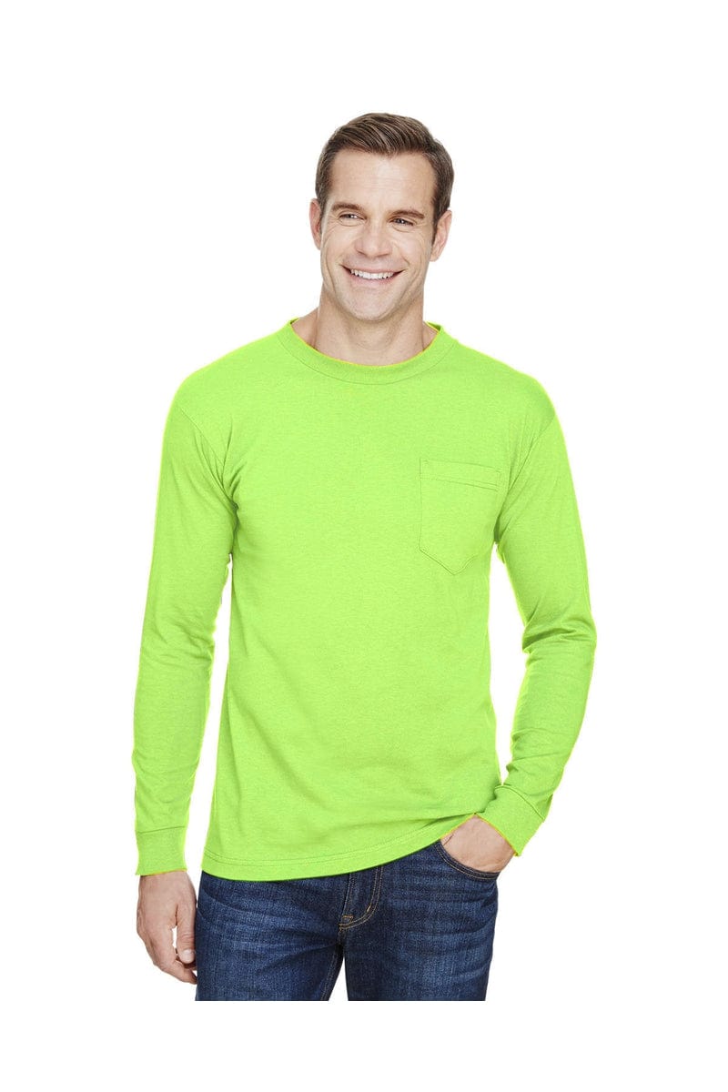 Bayside T-Shirts S / Lime Green Bayside BA3055: Unisex Union-Made Long-Sleeve Pocket Crew T-Shirt