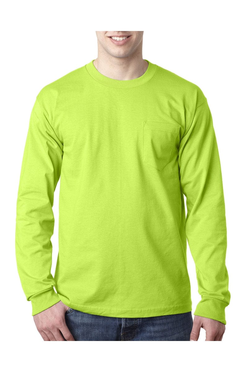 Bayside T-Shirts S / Lime Green Bayside BA8100: Adult 6.1 oz., 100% Cotton Long Sleeve Pocket T-Shirt