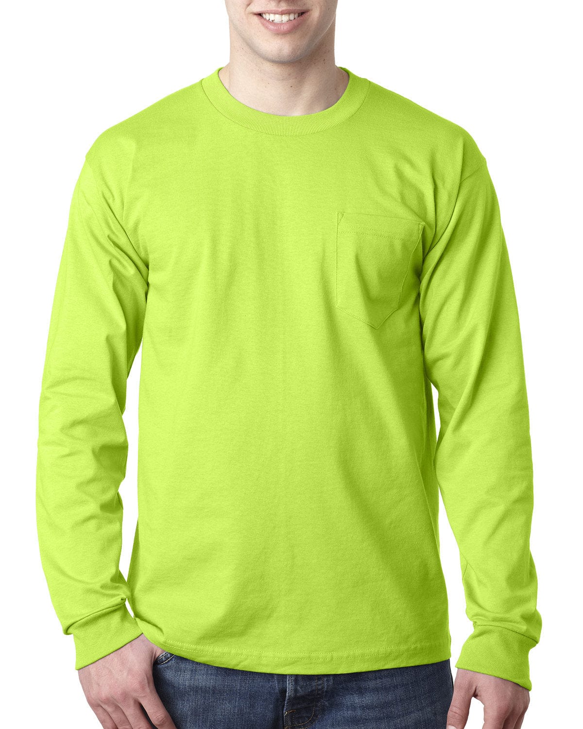 Bayside T-Shirts S / Lime Green Bayside BA8100: Adult 6.1 oz., 100% Cotton Long Sleeve Pocket T-Shirt