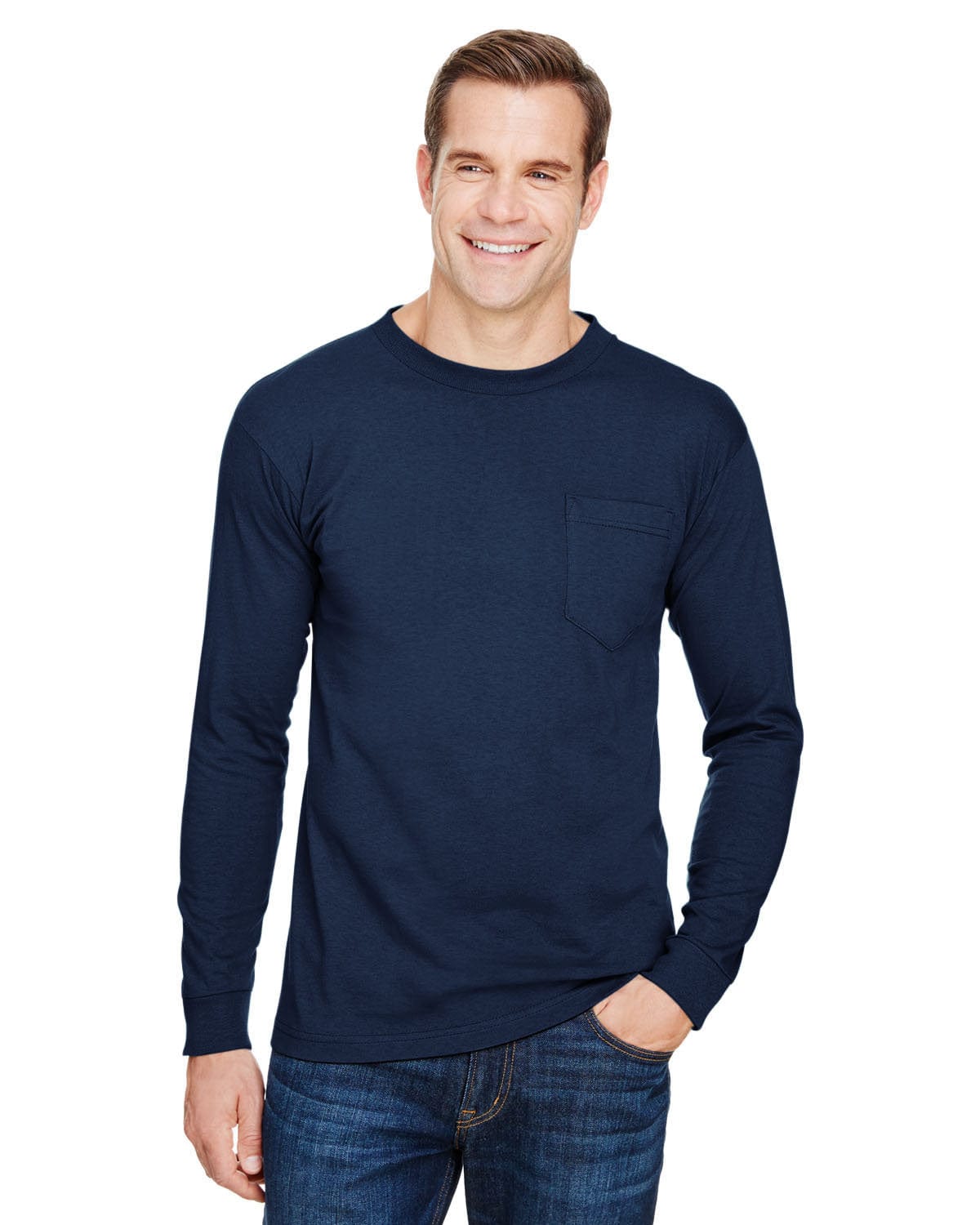 Bayside T-Shirts S / Navy Bayside BA3055: Unisex Union-Made Long-Sleeve Pocket Crew T-Shirt
