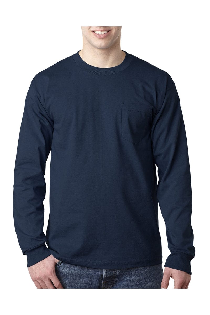 Bayside T-Shirts S / Navy Bayside BA8100: Adult 6.1 oz., 100% Cotton Long Sleeve Pocket T-Shirt, Basic Colors