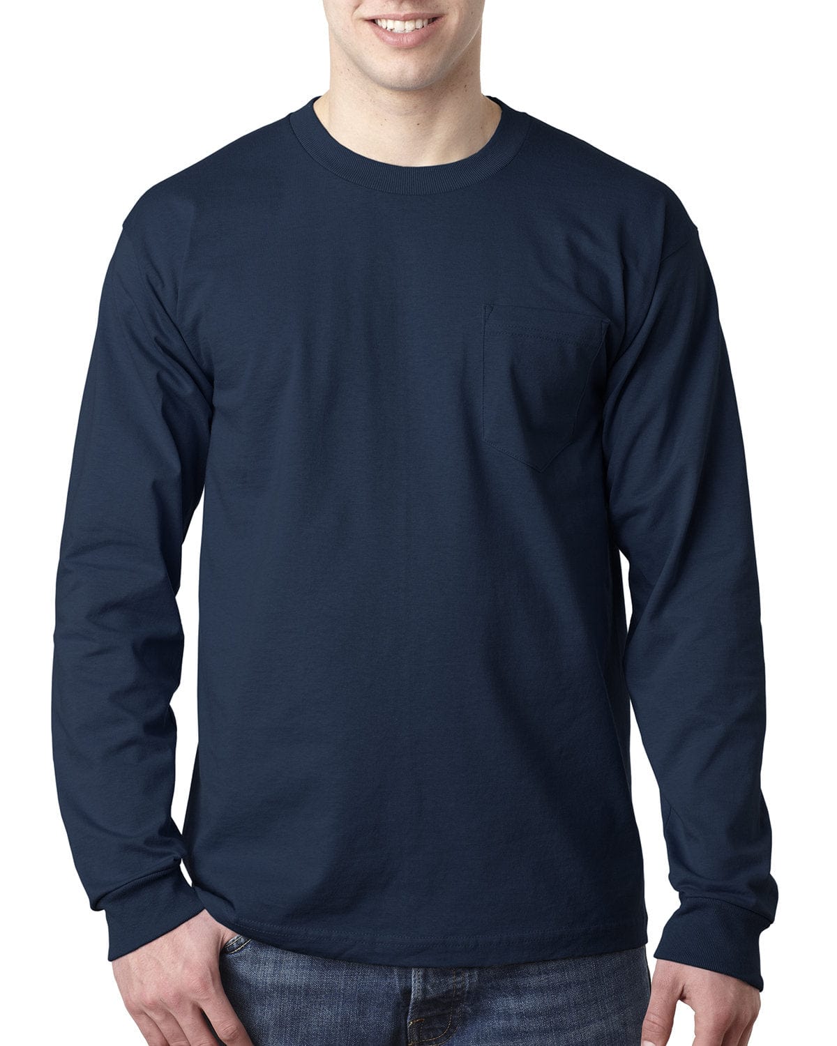 Bayside T-Shirts S / Navy Bayside BA8100: Adult 6.1 oz., 100% Cotton Long Sleeve Pocket T-Shirt, Basic Colors