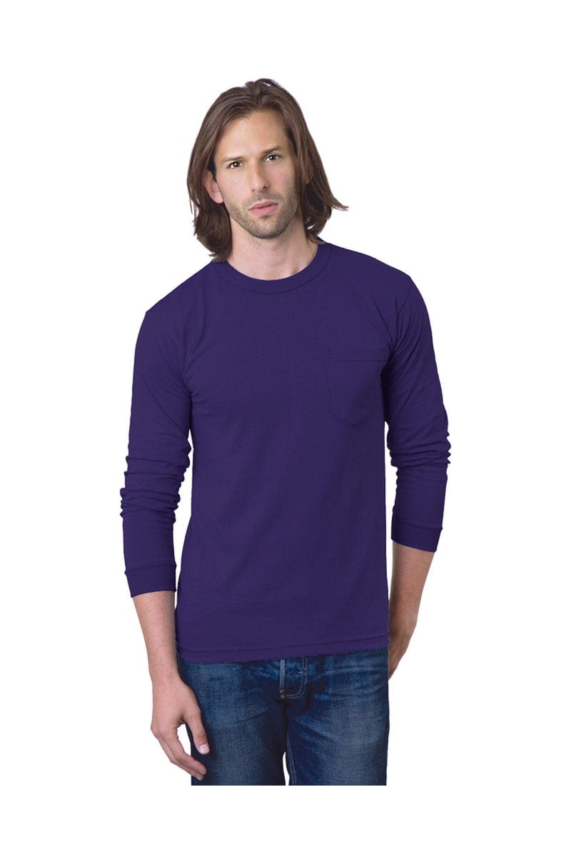 Bayside T-Shirts S / Purple Bayside BA8100: Adult 6.1 oz., 100% Cotton Long Sleeve Pocket T-Shirt, Basic Colors