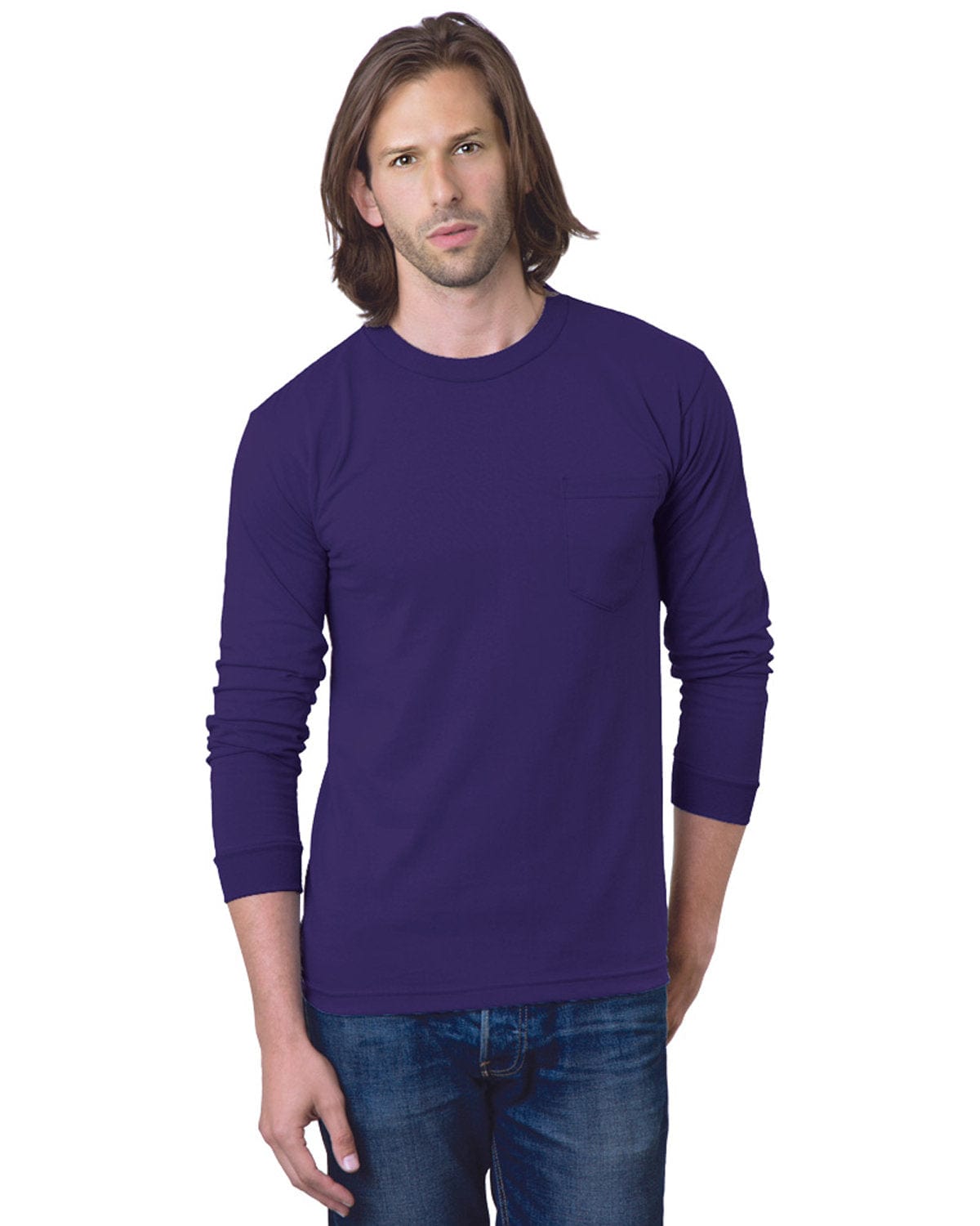 Bayside T-Shirts S / Purple Bayside BA8100: Adult 6.1 oz., 100% Cotton Long Sleeve Pocket T-Shirt, Basic Colors