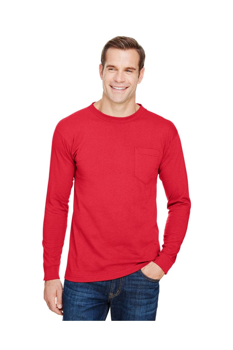 Bayside T-Shirts S / Red Bayside BA3055: Unisex Union-Made Long-Sleeve Pocket Crew T-Shirt