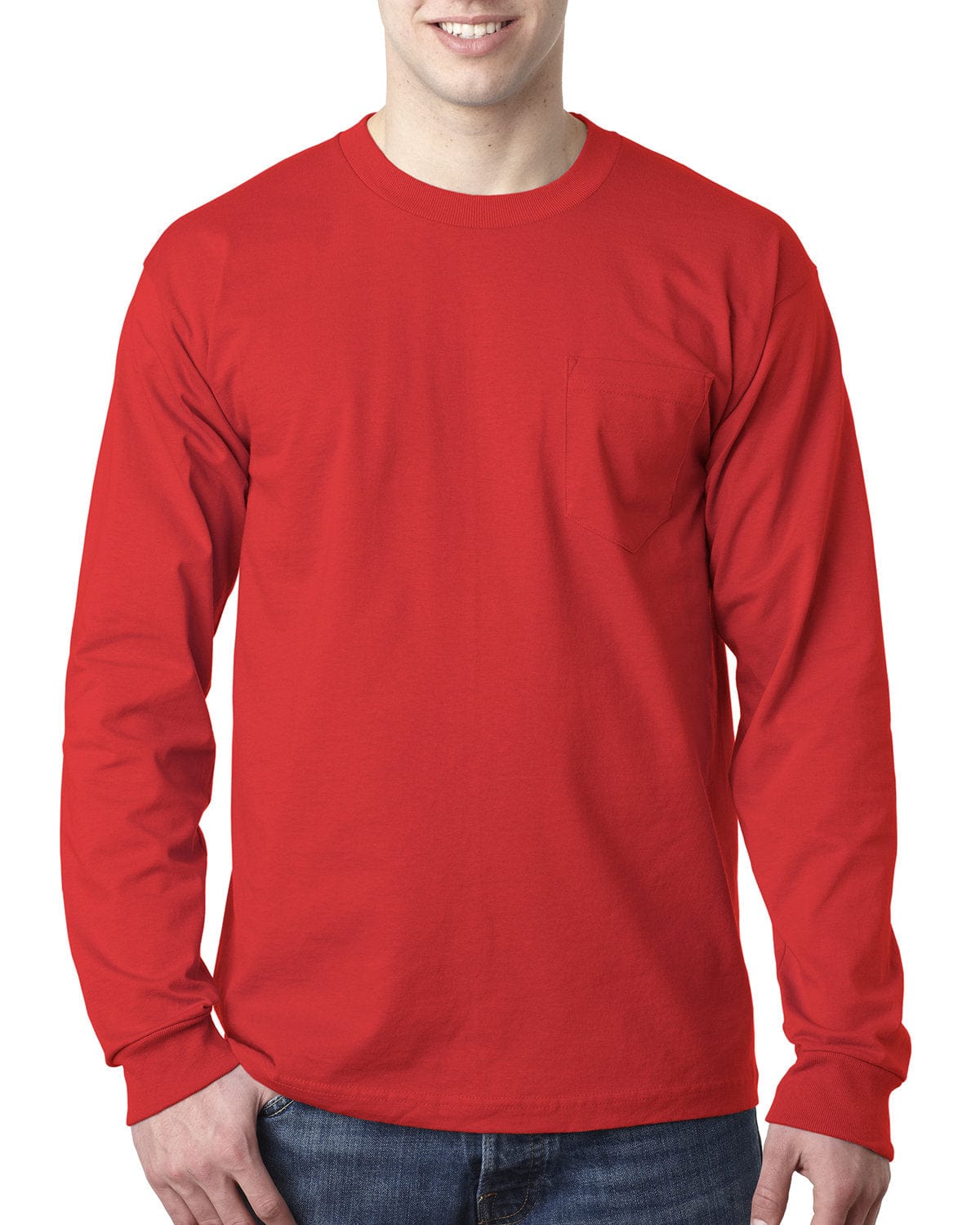 Bayside T-Shirts S / Red Bayside BA8100: Adult 6.1 oz., 100% Cotton Long Sleeve Pocket T-Shirt