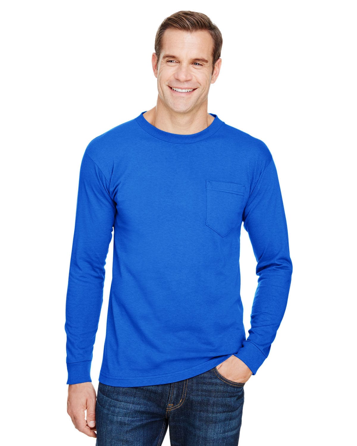 Bayside T-Shirts S / Royal Blue Bayside BA3055: Unisex Union-Made Long-Sleeve Pocket Crew T-Shirt