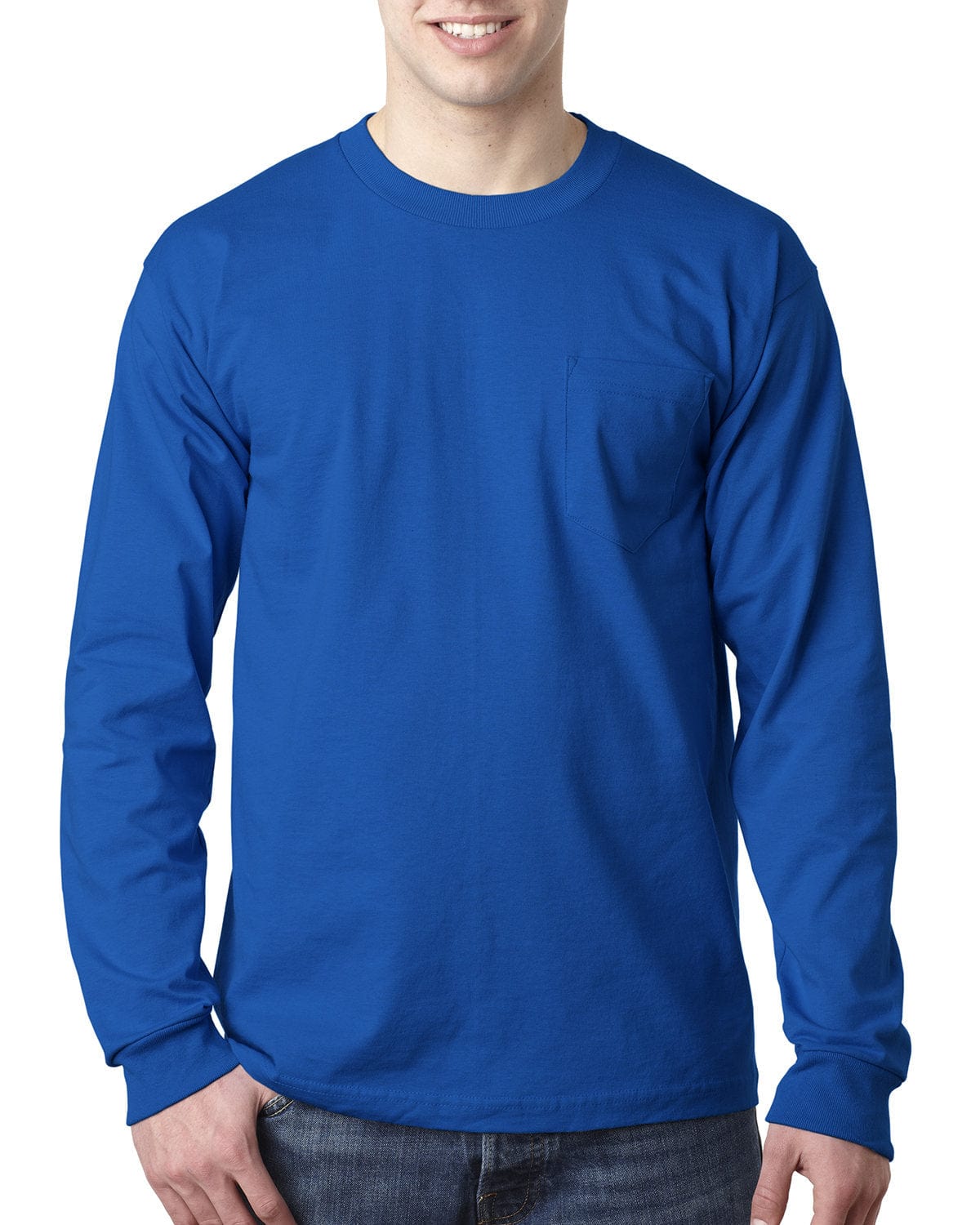 Bayside T-Shirts S / Royal Blue Bayside BA8100: Adult 6.1 oz., 100% Cotton Long Sleeve Pocket T-Shirt