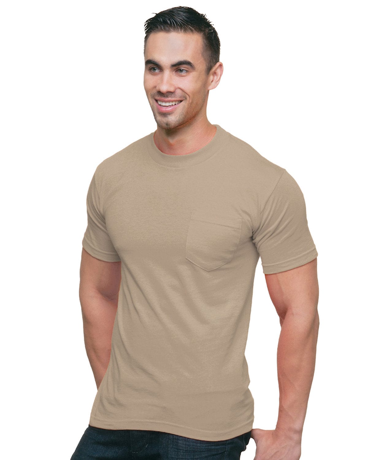 Bayside T-Shirts S / Sand Bayside BA3015: Adult 6.1 oz., Cotton Pocket T-Shirt