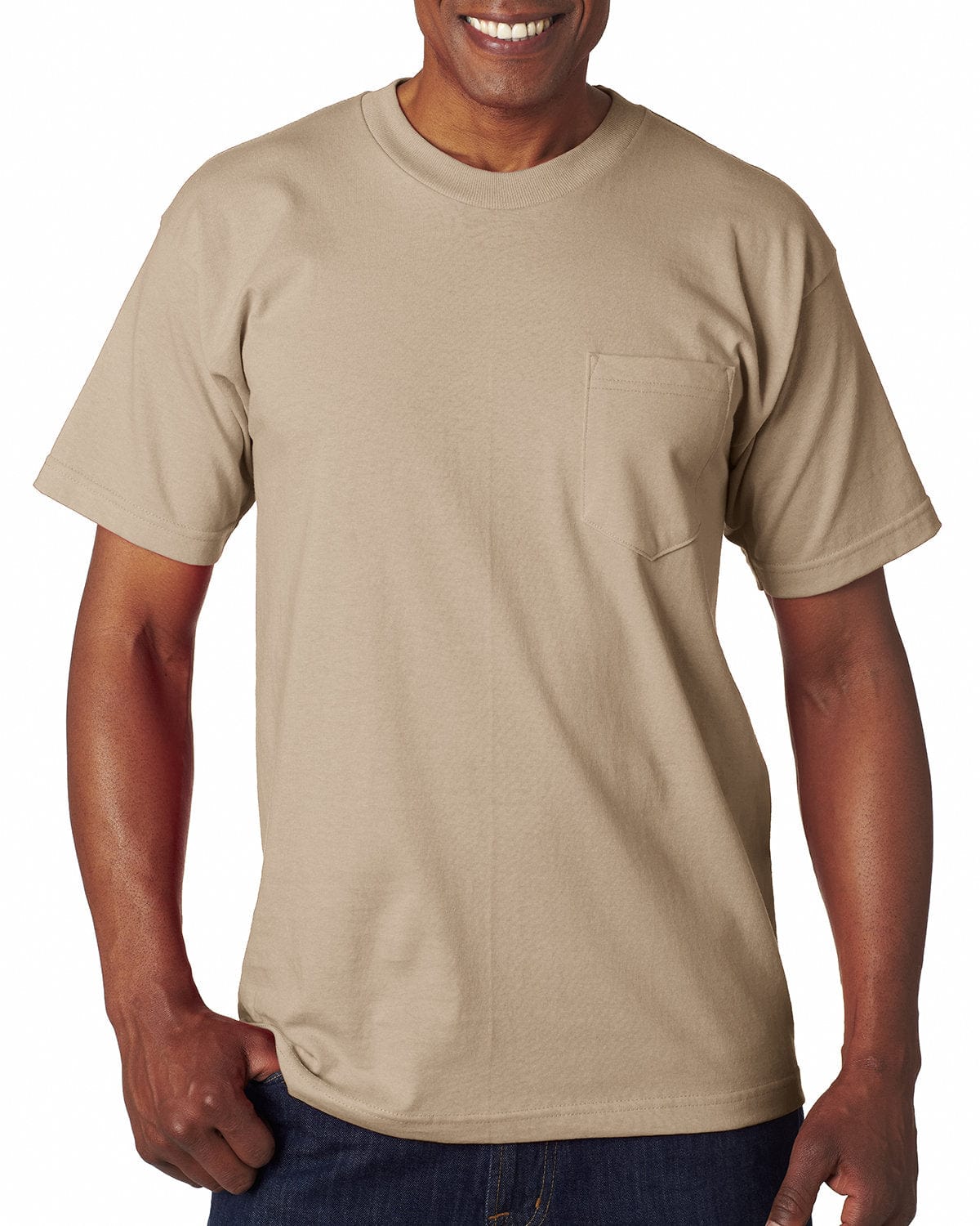 Bayside T-Shirts S / Sand Bayside BA7100: Adult 6.1 oz., 100% Cotton Pocket T-Shirt, Basic Colors