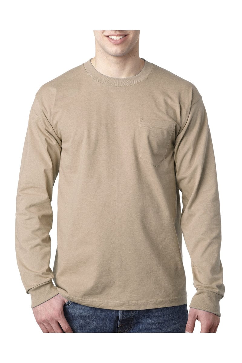 Bayside T-Shirts S / Sand Bayside BA8100: Adult 6.1 oz., 100% Cotton Long Sleeve Pocket T-Shirt, Basic Colors