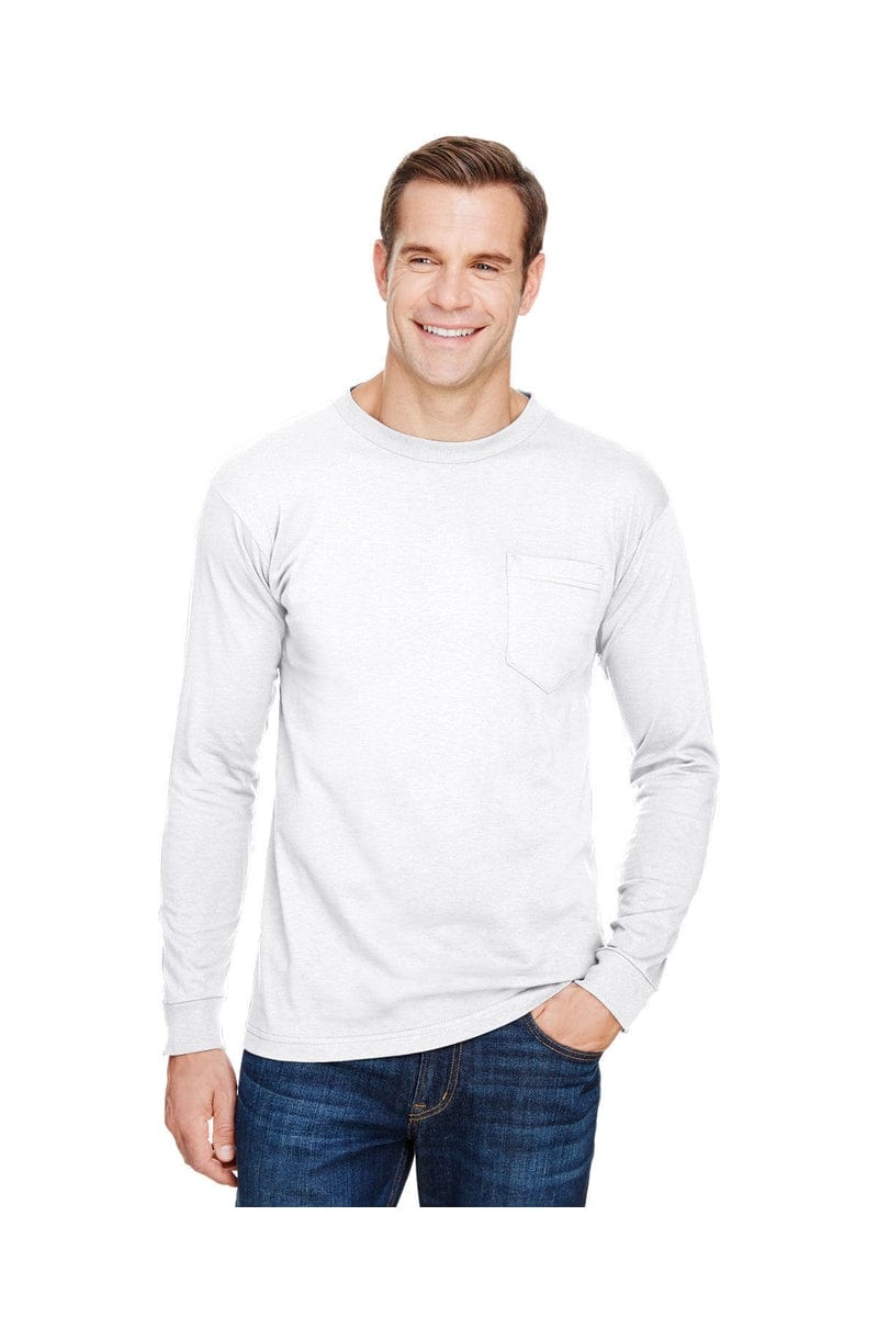 Bayside T-Shirts S / White Bayside BA3055: Unisex Union-Made Long-Sleeve Pocket Crew T-Shirt