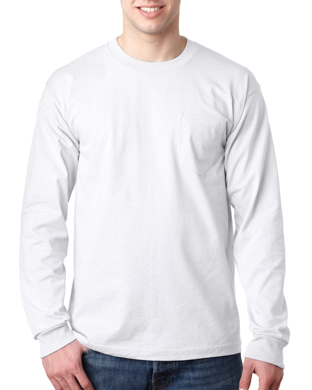 Bayside T-Shirts S / White Bayside BA8100: Adult 6.1 oz., 100% Cotton Long Sleeve Pocket T-Shirt