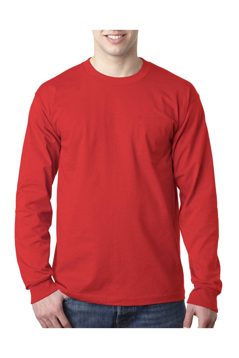 Bayside T-Shirts XL / Red Bayside BA8100: Adult 6.1 oz., 100% Cotton Long Sleeve Pocket T-Shirt
