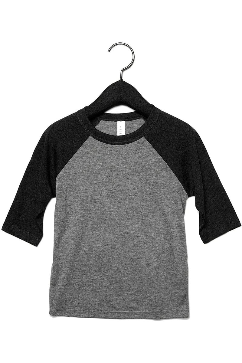 Bella Canvas Infant/Toddler 2T / Gry/ Chr Blk Trb Bella+Canvas 3200T: Toddler 3/4-Sleeve Baseball T-Shirt