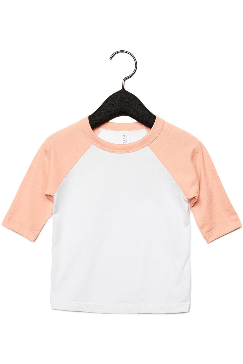 Bella Canvas Infant/Toddler 2T / Wht/ Hthr Peach Bella+Canvas 3200T: Toddler 3/4-Sleeve Baseball T-Shirt