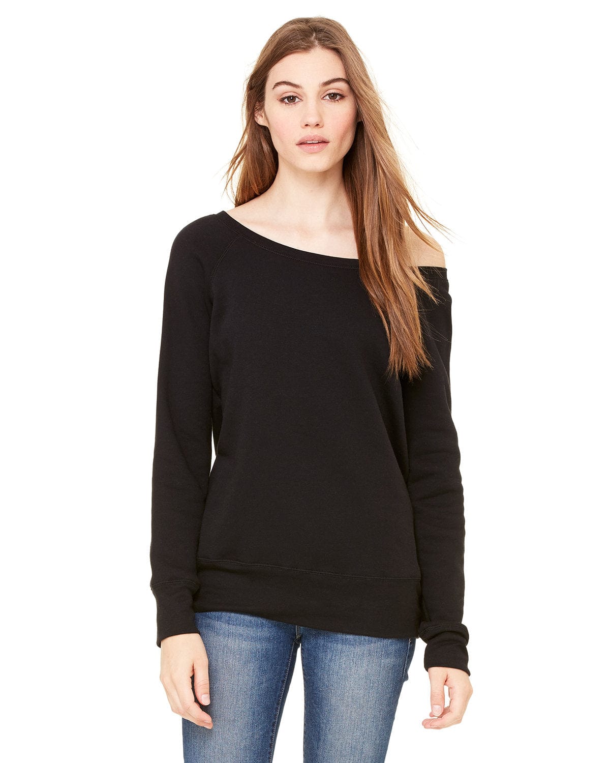 Bella Canvas Sweatshirts/Fleece S / Black Bella+Canvas 7501: Women's Sponge Fleece Wide-Neck Sweatshirt
