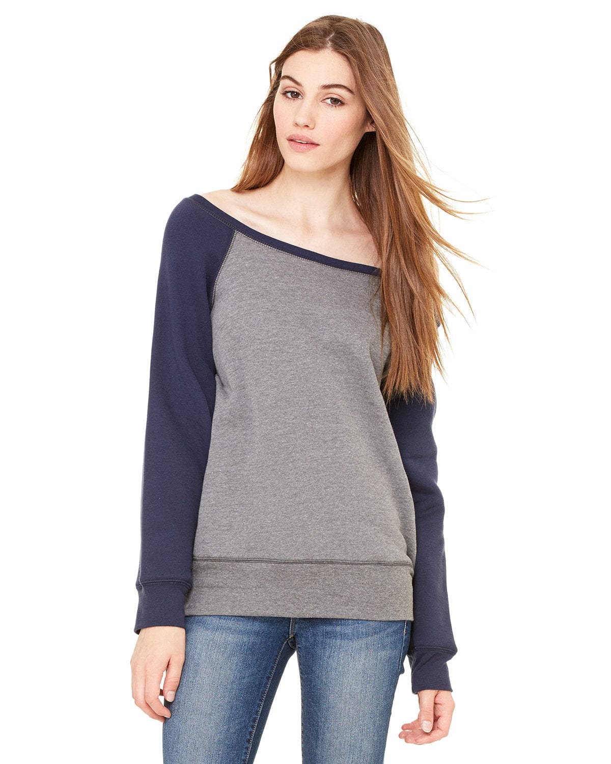 Bella Canvas Sweatshirts/Fleece S / Deep Hthr/ Navy Bella+Canvas 7501: Ladies' Sponge Fleece Wide Neck Sweatshirt
