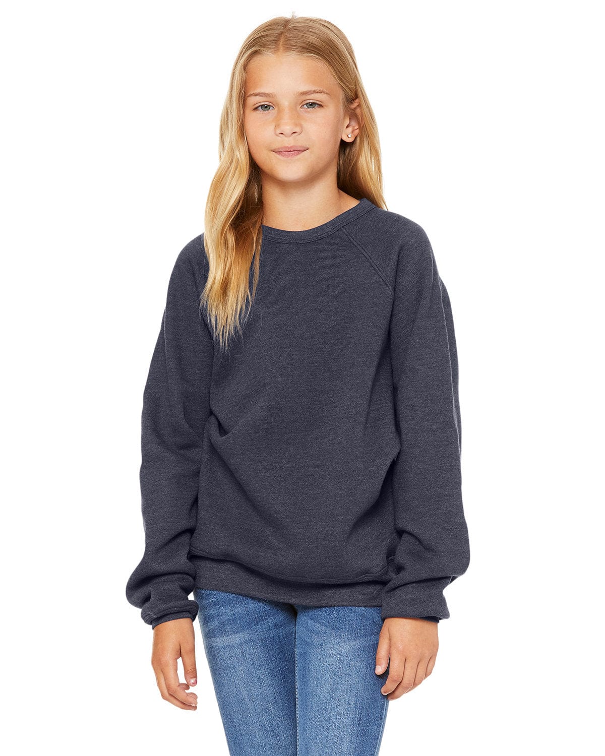 Bella Canvas Sweatshirts/Fleece S / Heather Navy Bella+Canvas 3901Y: Youth Sponge Fleece Raglan Sweatshirt