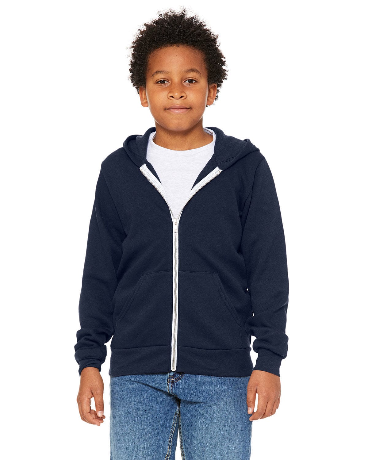 Bella Canvas Sweatshirts/Fleece S / Navy Bella+Canvas 3739Y: Youth Sponge Fleece Full-Zip Hooded Sweatshirt
