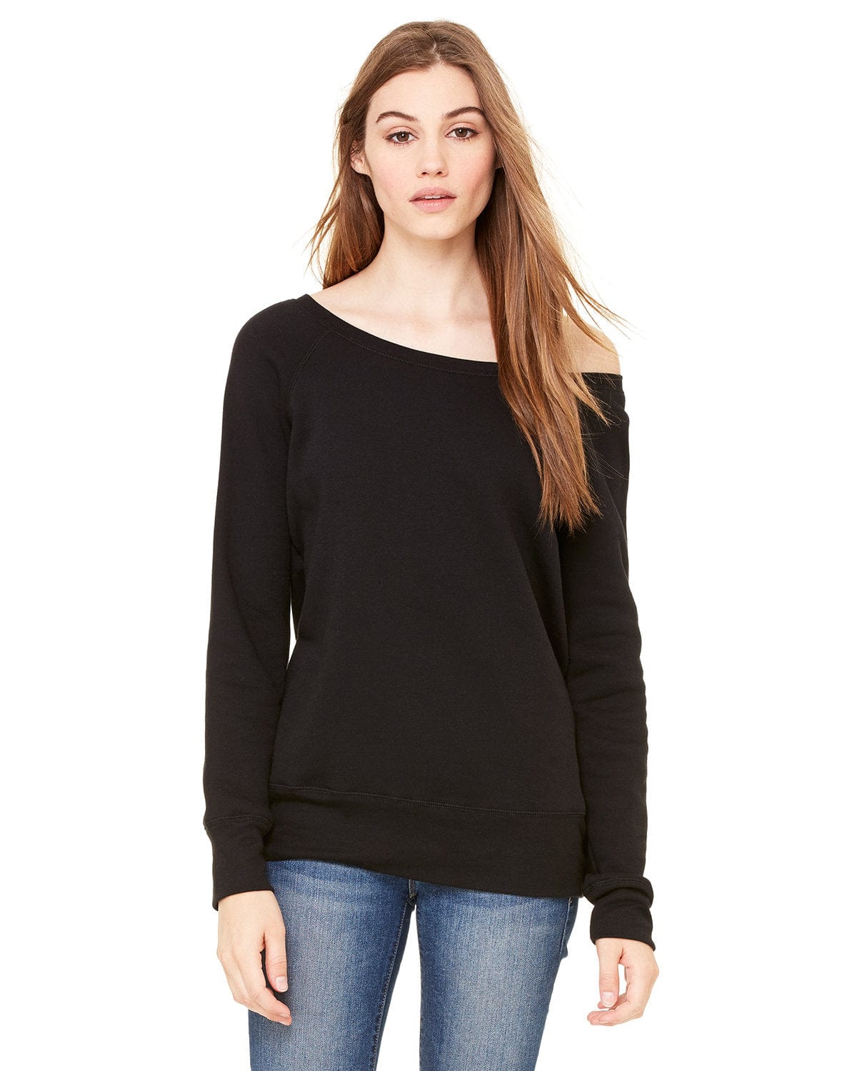 Bella Canvas Sweatshirts/Fleece S / Solid Blk Trblnd Bella+Canvas 7501: Women's Sponge Fleece Wide-Neck Sweatshirt