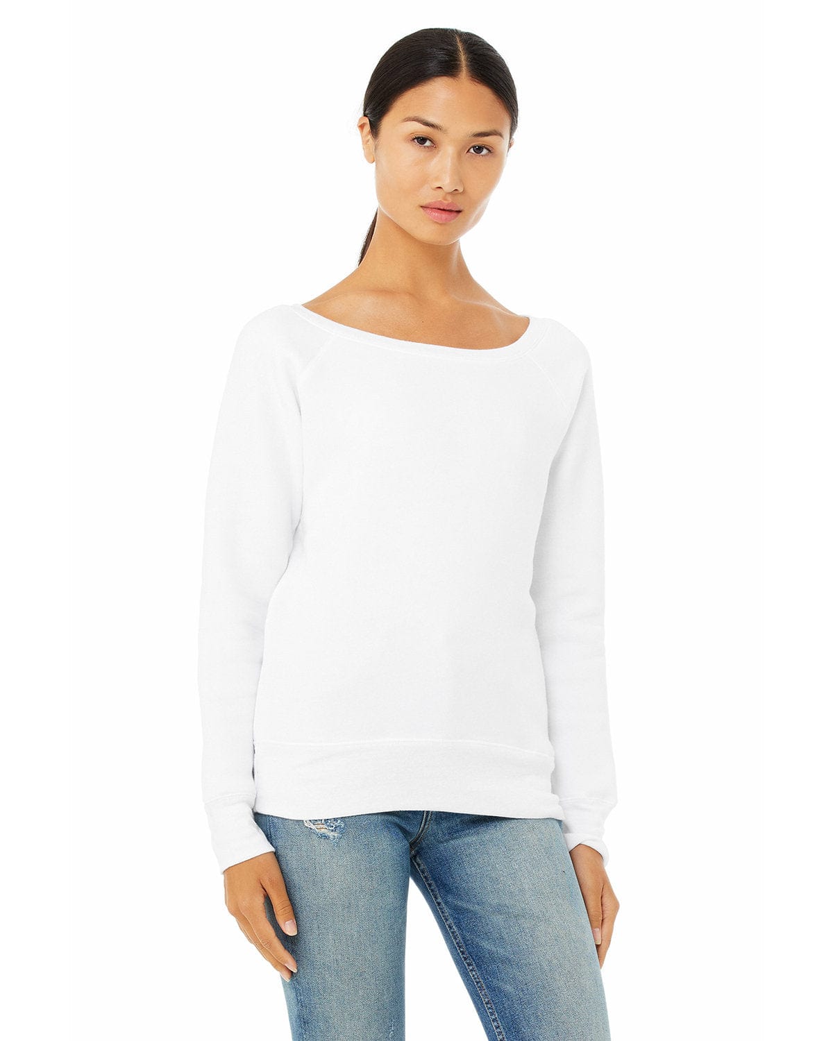 Bella Canvas Sweatshirts/Fleece S / Solid Wht Trblnd Bella+Canvas 7501: Women's Sponge Fleece Wide-Neck Sweatshirt