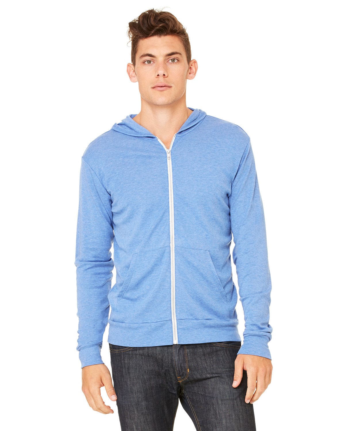 Bella Canvas Sweatshirts/Fleece XS / Blue Triblend Bella+Canvas 3939: Unisex Triblend Full-Zip Lightweight Hoodie