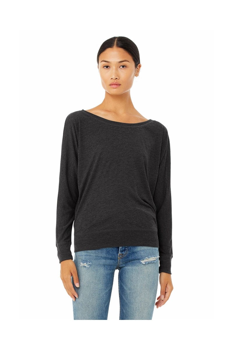 Bella Canvas Sweatshirts/Fleece XS / Dark Gry Heather Bella + Canvas 8850: Ladies Flowy Long Sleeve Off Shoulder T-Shirt