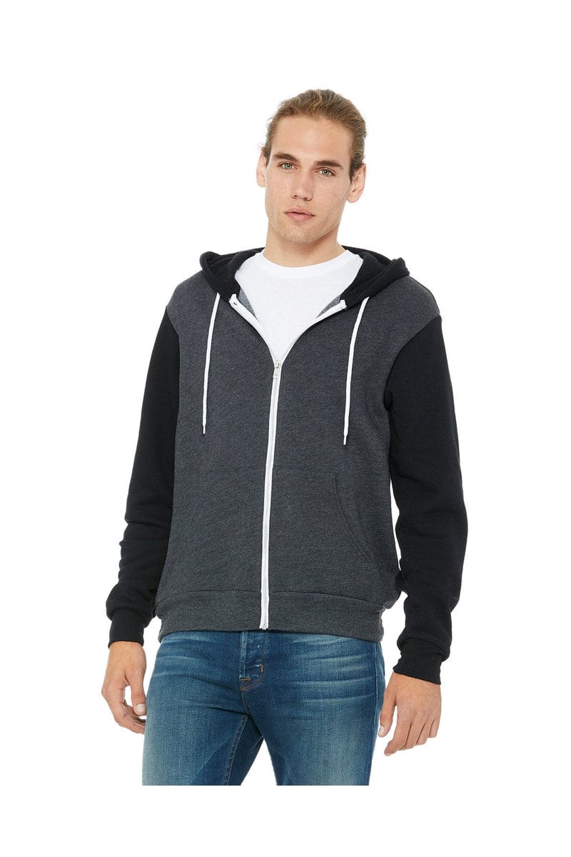 Bella Canvas Sweatshirts/Fleece XS / Drk Gry Htr/ Blk Bella+Canvas 3739: Unisex Poly-Cotton Fleece Full-Zip Hoodies