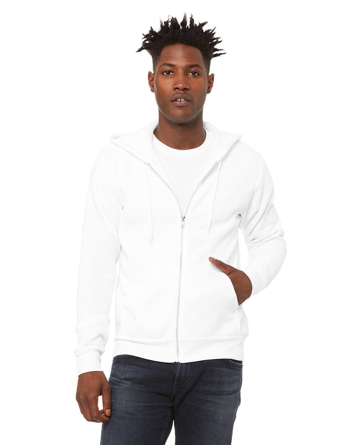 Bella Canvas Sweatshirts/Fleece XS / Dtg White Bella+Canvas 3739: Unisex Poly-Cotton Fleece Full-Zip Hooded Sweatshirt
