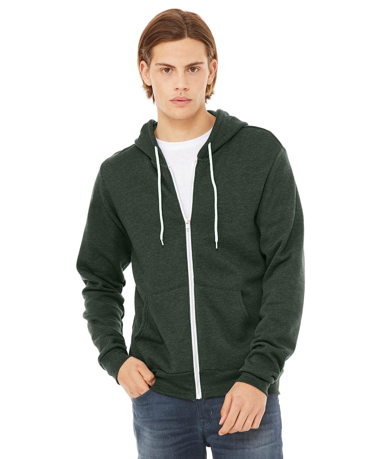 Bella Canvas Sweatshirts/Fleece XS / Heather Forest Bella+Canvas 3739: Unisex Sponge Fleece Full-Zip Hoodie