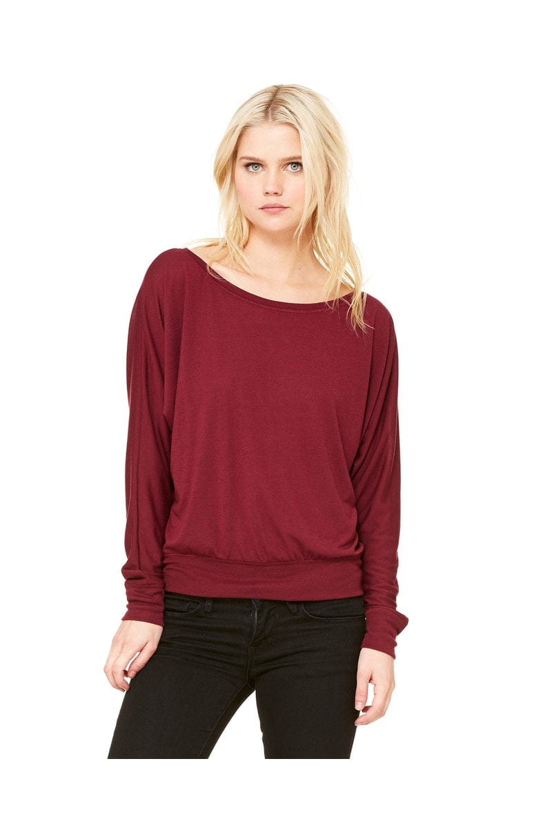Bella Canvas Sweatshirts/Fleece XS / Maroon Bella + Canvas 8850: Ladies Flowy Long Sleeve Off Shoulder T-Shirt