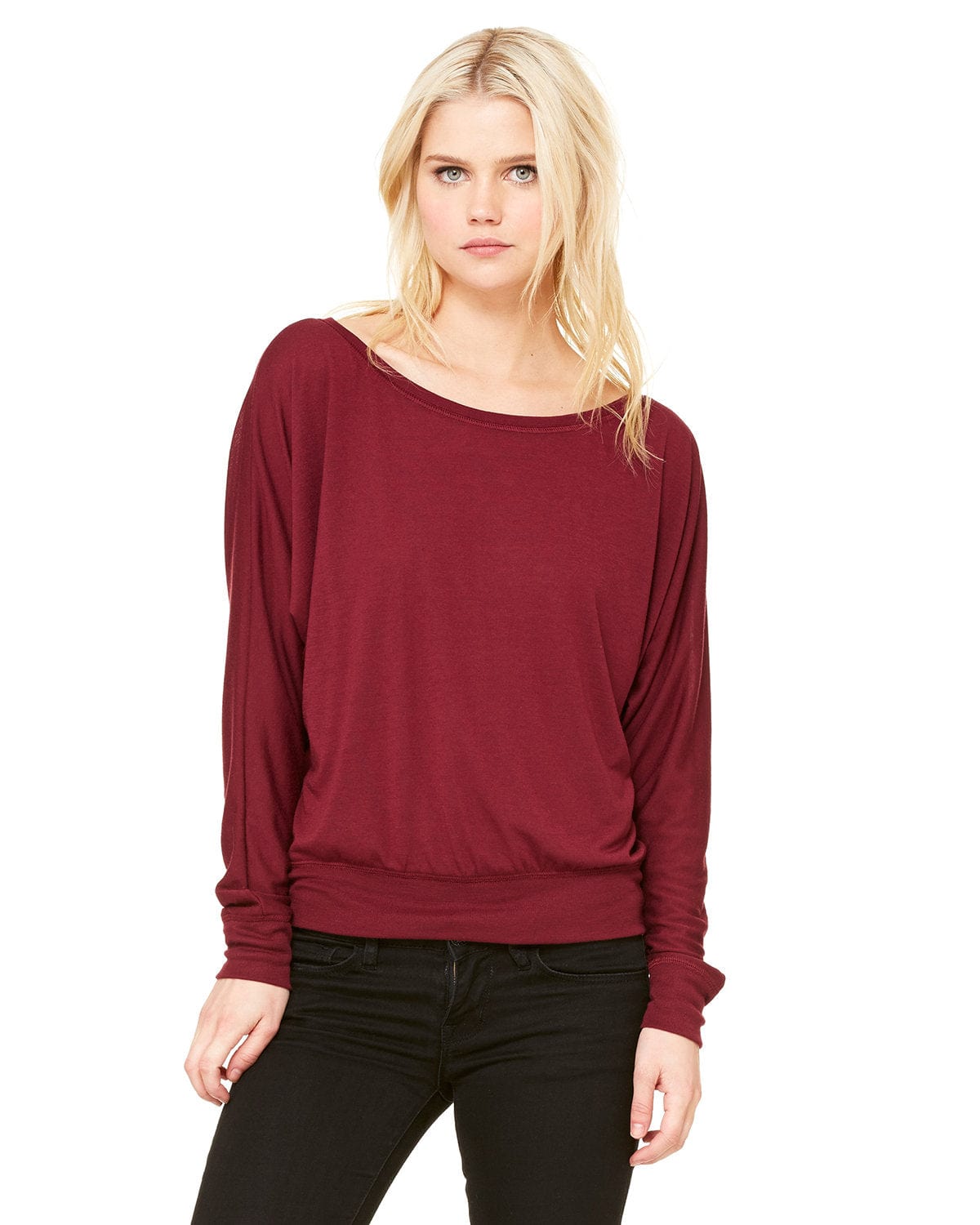 Bella Canvas Sweatshirts/Fleece XS / Maroon Bella + Canvas 8850: Ladies Flowy Long Sleeve Off Shoulder T-Shirt
