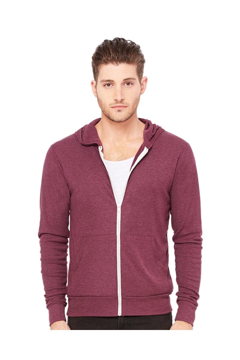 Bella Canvas Sweatshirts/Fleece XS / Maroon Triblend Bella+Canvas 3939: Unisex Triblend Full-Zip Lightweight Hoodie