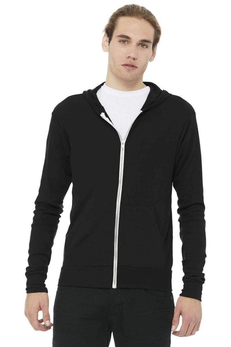 Bella Canvas Sweatshirts/Fleece XS / Solid Black Triblend Bella+Canvas 3939: Unisex Triblend Full-Zip Lightweight Hoodie