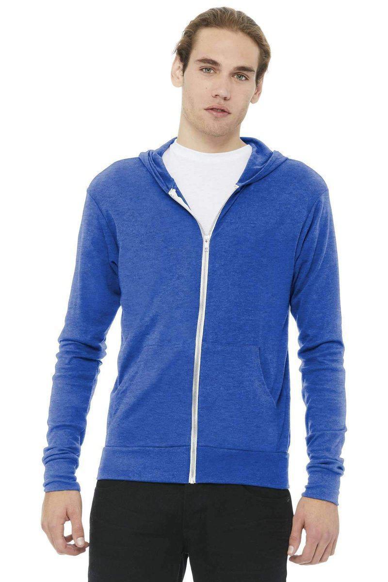 Bella Canvas Sweatshirts/Fleece XS / True Royal Triblend Bella+Canvas 3939: Unisex Triblend Full-Zip Lightweight Hoodie