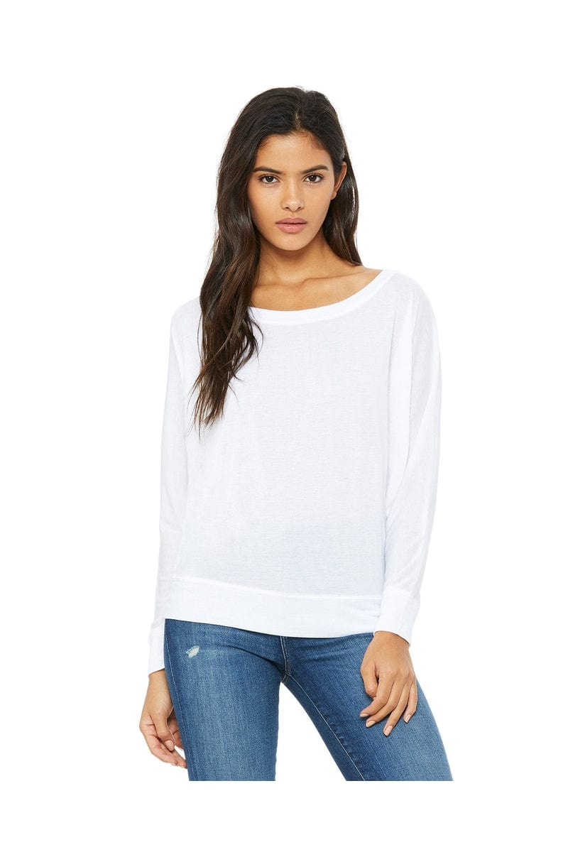 Bella Canvas Sweatshirts/Fleece XS / White Bella + Canvas 8850: Ladies Flowy Long Sleeve Off Shoulder T-Shirt